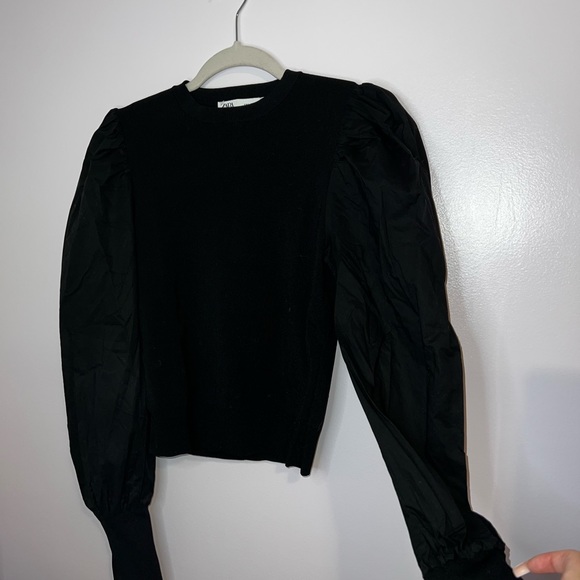 Zara Black Knit Long Puff Sleeve Top - Picture 6 of 7